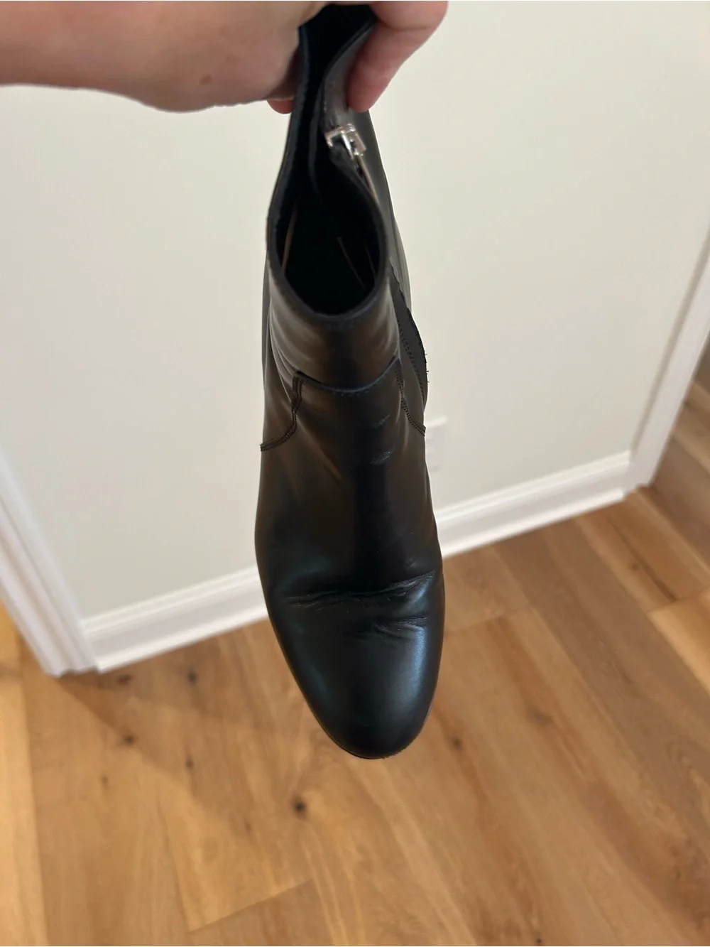 Margaux Black Leather Mid-Heel Ankle Booties